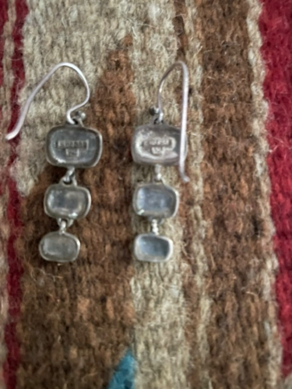 Sterling Turquoise Barse Dangle Hook Earrings - Picture 3 of 6